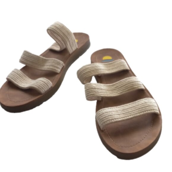 Maui Island Women’s Slip On Sandals Ivory 3 Strap Comfort Size 10M - Picture 8 of 8